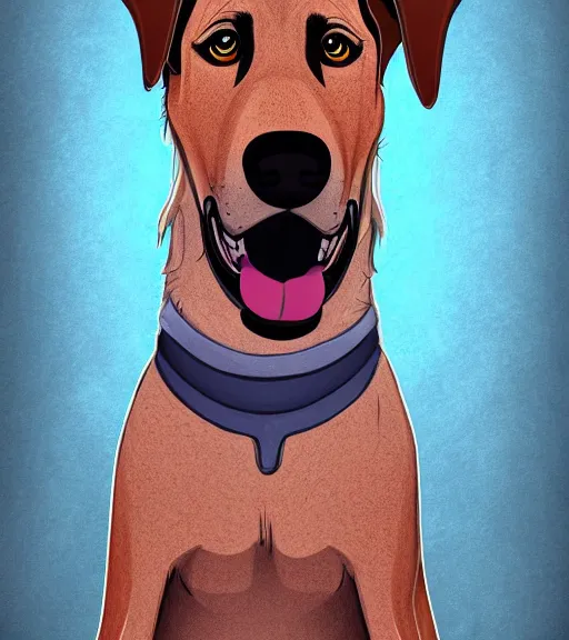 Prompt: plott hound german shepard mix dog full color digital illustration in the style of don bluth, artgerm, artstation trending, 4 k