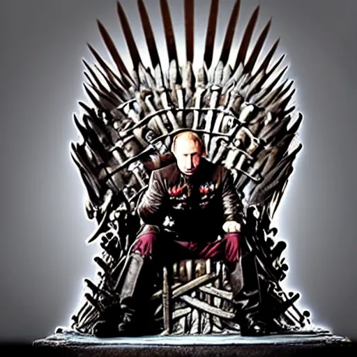 Prompt: “Putin sitting on the iron throne award winning, 4k realistic Photograph”