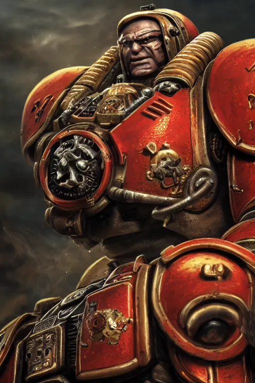 Image similar to a portrait of a space marine, warhammer 4 0 k setting, dynamic pose, close - up, intricate details, intricately detailed clothing, intricate textures, warm lighting, vivid colors, smoke and mist, realistic octane render, hyper realistic render, volumetric shading, depth of field, raytracing, 8 k,