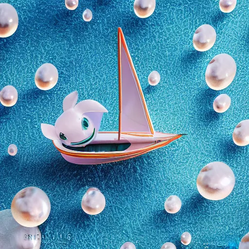 Image similar to tiny sail boat, floating, rbc, bunny, radiolaria, protophyta, micro - organisms, center frame, symmetric, rim light, marine microbiology, bioluminescence, electric, fur, soft, concept art, intricate details, highly detailed, colorful, photorealistic, disney pixar, octane render, iridescent, anime, 8 k