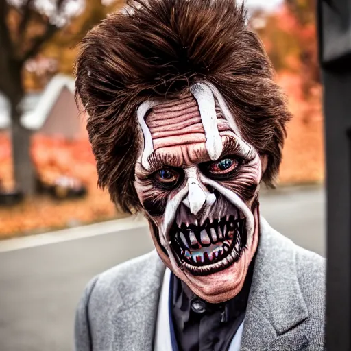 Image similar to willem dafoe trick or treating on halloween, ( sony a 7 r iv, symmetric balance, polarizing filter, photolab, lightroom, 4 k, dolby vision, photography awardm, voque, perfect face )