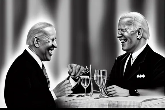 Image similar to “ very very intricate photorealistic photo of hitler and joe biden laughing together, detailed natural lighting, award - winning crisp details ”