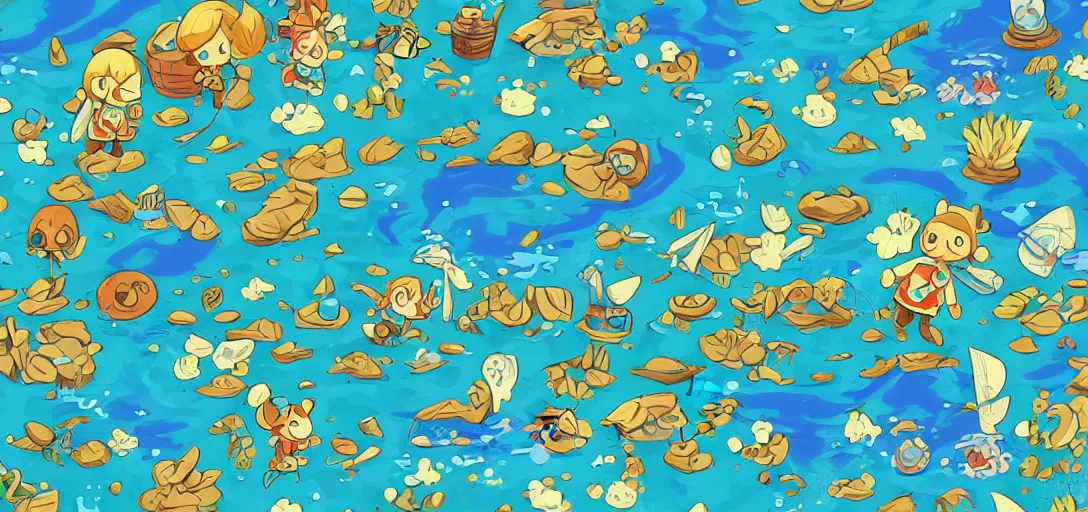 Prompt: pattern of water in the style of zelda wind waker, summer vibes, in the style of animal crossing