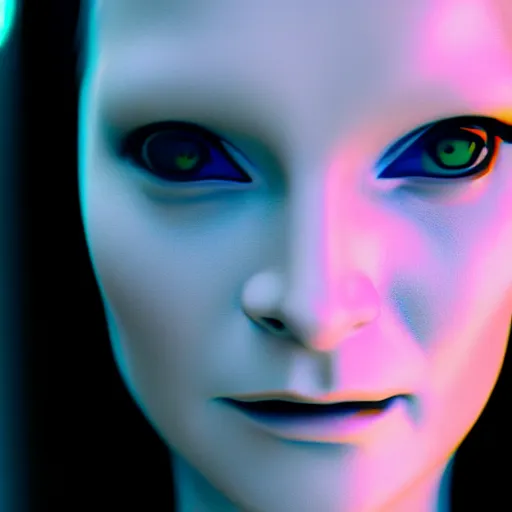 Image similar to cinematic movie still of cybernetic character named Mona Lisa in The Matrix, futuristic eye implant, cyberpunk, XF IQ4, 150MP, 50mm, F1.4, ISO 200, 1/160s, twilight in the city