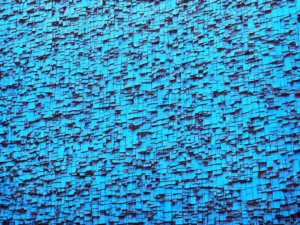 Prompt: a perfect hyperrealist colour photograph of a building covered in giant blue plastic tumours, representing the iniquities of modern western society.