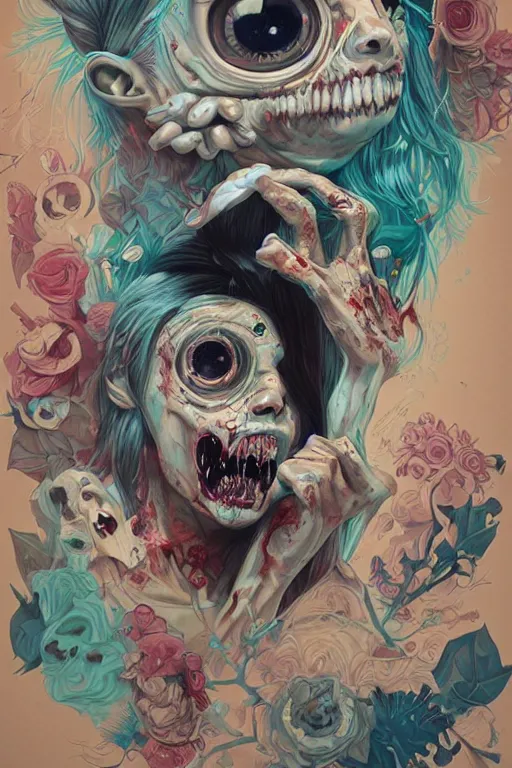 Prompt: a zombie crying cute, Tristan Eaton, victo ngai, artgerm, RHADS, ross draws