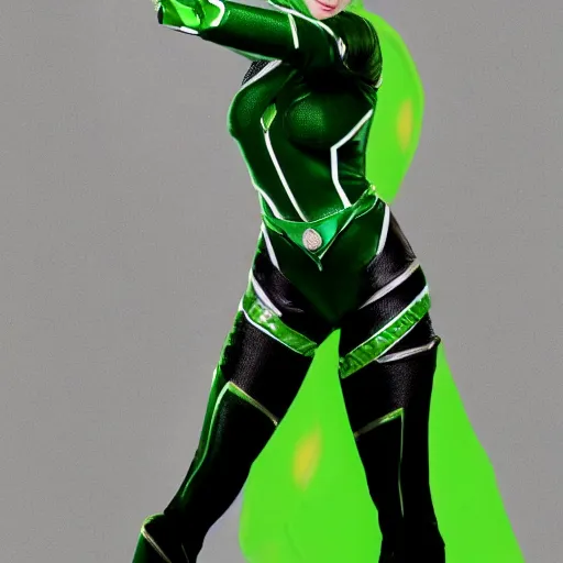 Prompt: scarlett johansson as the green power ranger, digital photography, highly detailed