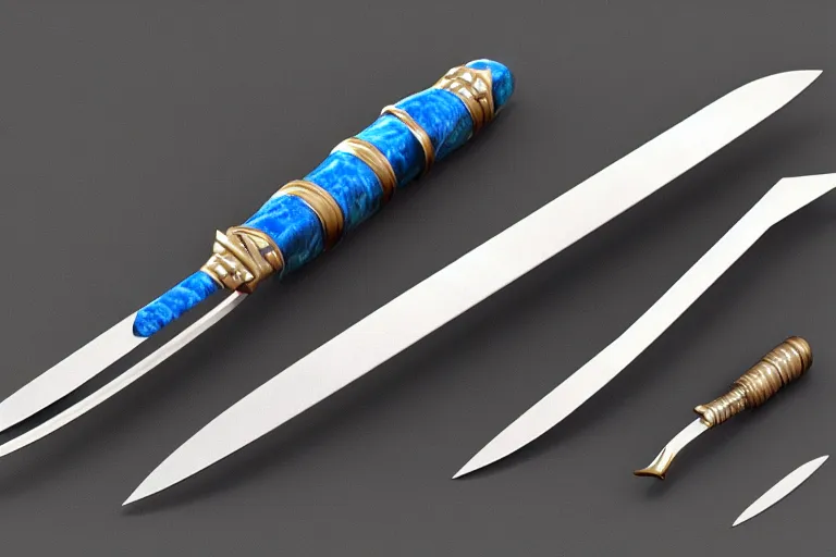 Prompt: arabian saber, object, close - up, blue edge, curved blade, obsidian metal, artstation, intricate