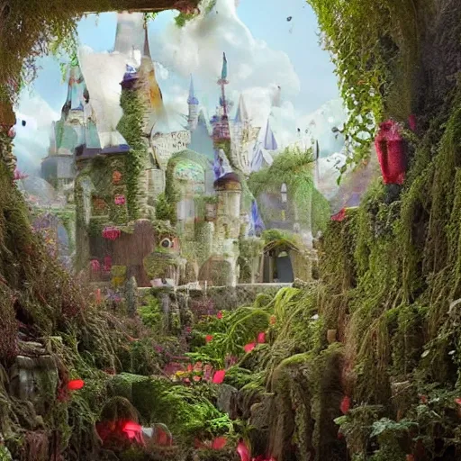 Image similar to paint surrealist 👁🏰🍄, ferdinand knab, 4 k