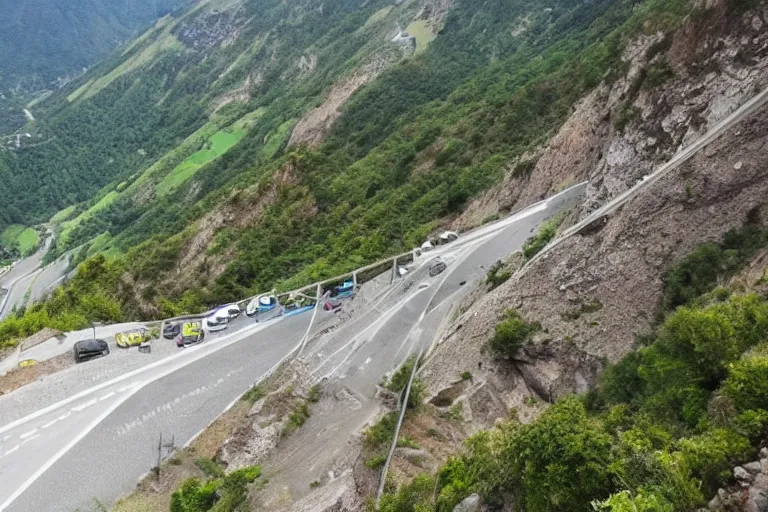 Prompt: watching traffic on the world's steepest and most dangerous road