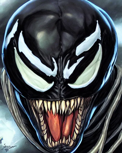 Image similar to a portrait of Venom by Clayton Crain, Javier Garron and Gerardo Sandoval