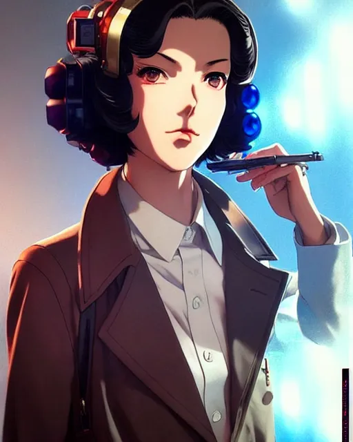 Image similar to portrait anime 1 9 4 0 s detective smoking sharp fine face, pretty face, realistic shaded perfect face, fine details. anime. cyberpunk realistic shaded lighting by katsuhiro otomo ghost - in - the - shell, magali villeneuve, artgerm, rutkowski jeremy lipkin and giuseppe dangelico pino and michael garmash and rob rey