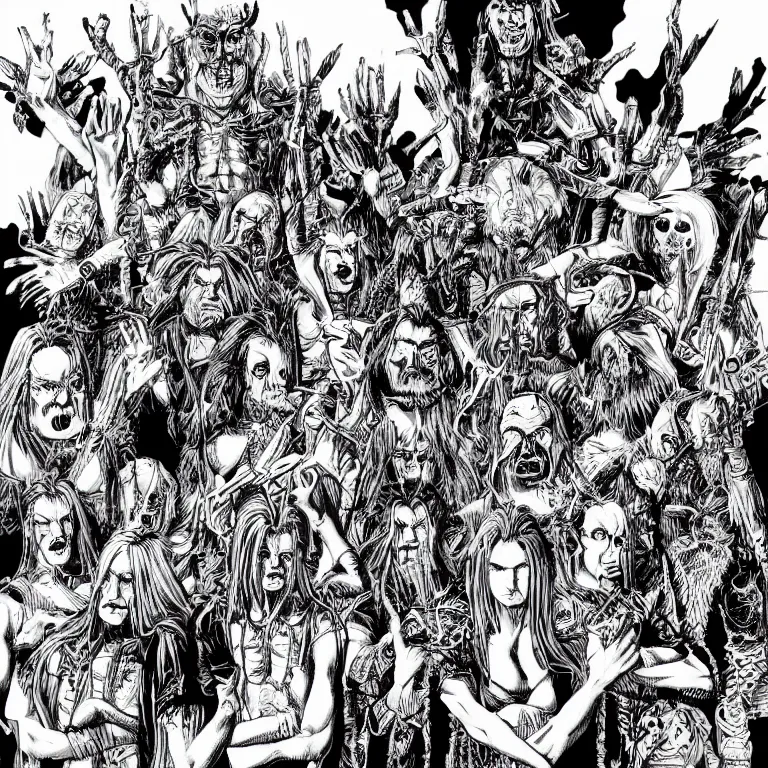 Image similar to Metalocalypse by Kentaro Miura, highly detailed, black and white