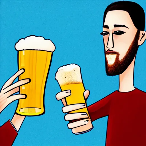 Image similar to two beautiful chad men drinking beers, hearts, friendship, love, sadness, dark ambiance, concept by Godfrey Blow, featured on deviantart, drawing, sots art, lyco art, artwork, photoillustration, poster art