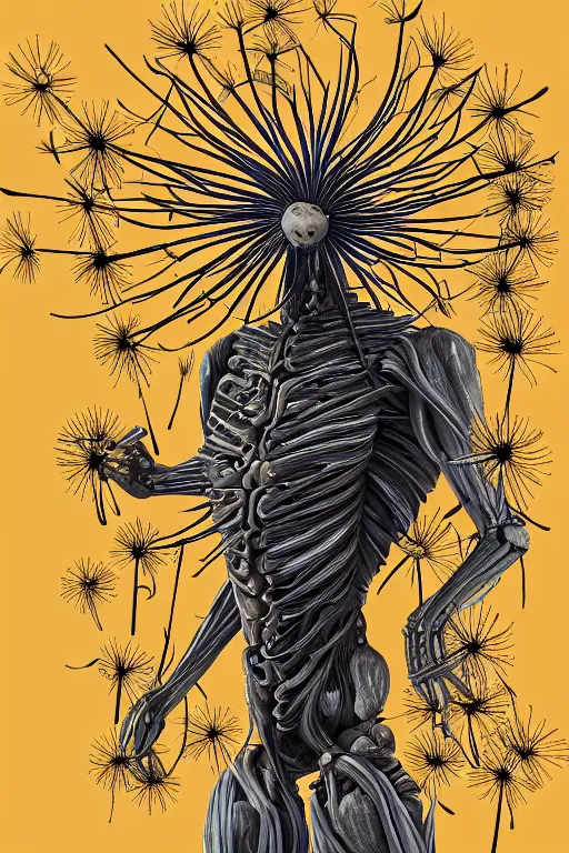 Prompt: a humanoid figure alien with a dandelion head, highly detailed, digital art, sharp focus, trending on art station, anime art style