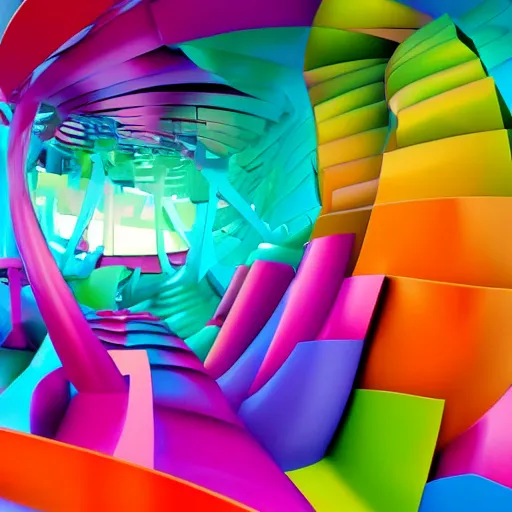 Prompt: octane render vibrant colors by frank gehry, john stephens, lisa frank, rob gonsalves