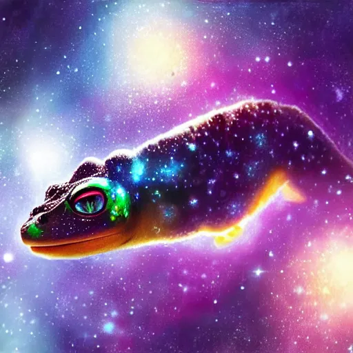 Prompt: geometric gecko with galaxy eyes in space, nebula in the background, intricate, elegant, highly detailed, digital painting, artstation, concept art, smooth, sharp focus, illustration, art by artgerm