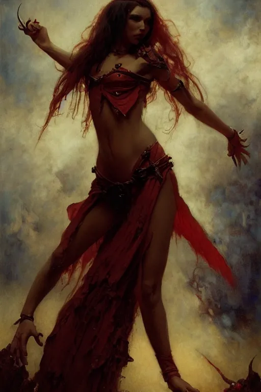 Image similar to a full body portrait of devil demon girl wearing devil clothes, high detail, cleary see face, by gaston bussiere, bayard wu, greg rutkowski, odd nerdrum, maxim verehin, dan dos santos, masterpiece, sharp focus, cinematic lightning