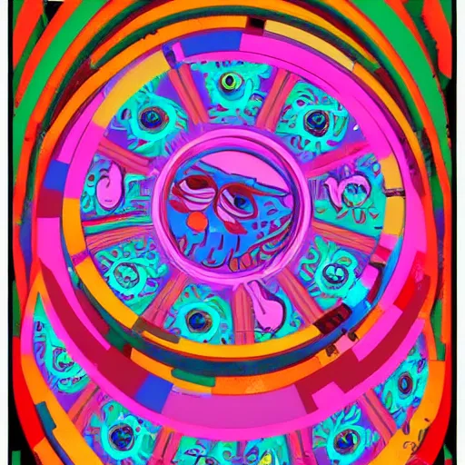 Prompt: psychedelic poster art of a zoetrope birds animation