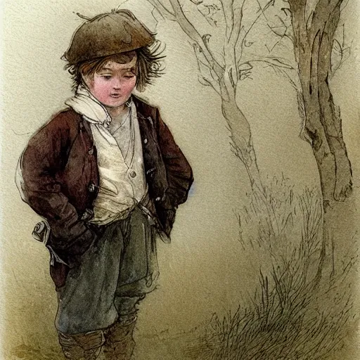 Image similar to portrait of a child standing and facing front looking strait ahead with a clear detailed face a muted color watercolor sketch of story book character ifrom the book Baltimore & Redingote by Jean-Baptiste Monge of an old man in the style of by Jean-Baptiste Monge that looks like its by Jean-Baptiste Monge and refencing Jean-Baptiste Monge