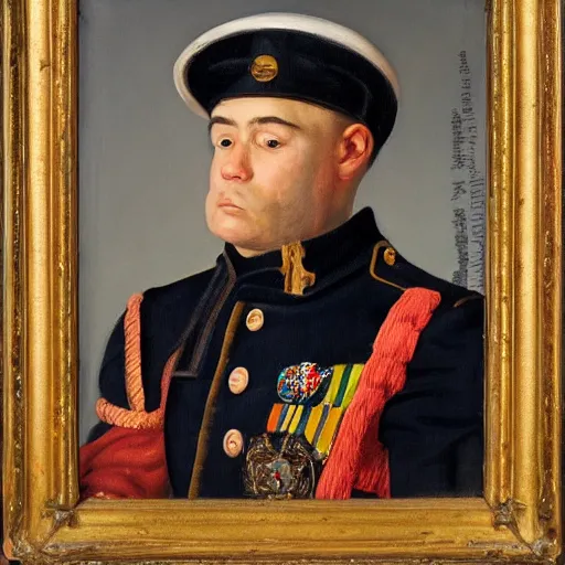 Image similar to portrait of a gerbil in a military uniform, oil painting