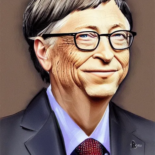 Image similar to Bill gates wearing a kimono, drawn in the style of Konstantin Razumov, Stanley Artgerm Lau and Rossdraws, extremely detailed, fractal frame