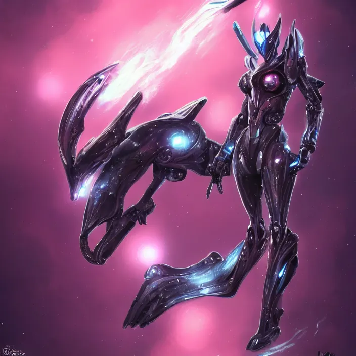Image similar to cinematic shot, bust, cosmic sized perfectly proportioned stunning beautiful hot female warframe, anthropomorphic robot mecha female dragon, silver, fuschia leds, floating in empty space, nebula sized, holding a galaxy, epic proportions, epic size, epic scale, furry art, dragon art, giantess art, warframe fanart, furaffinity, deviantart