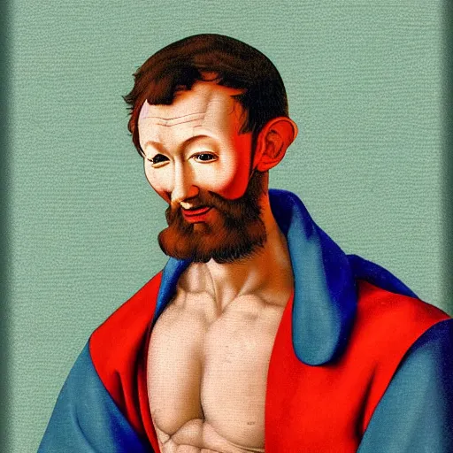 Image similar to portrait painting of happy Michelangelo di Lodovico in the style of japanese cartoon