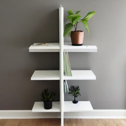 Prompt: white zen clean modern minimalist bookshelf with cute plants