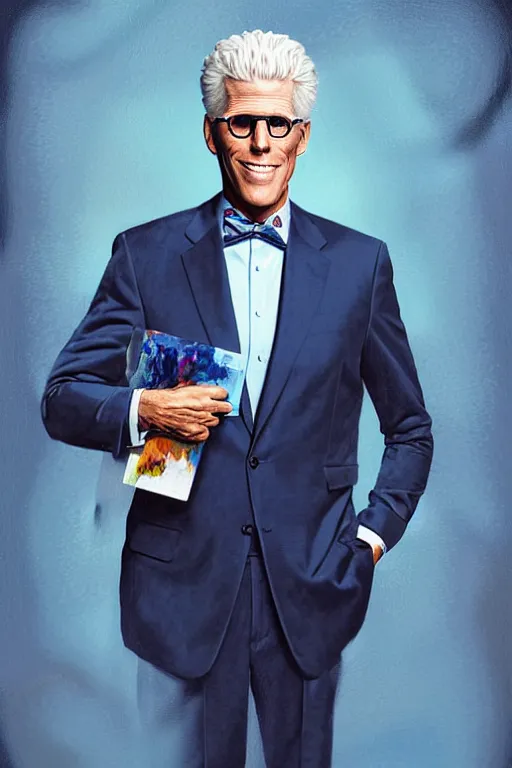 Image similar to a painting of ted danson in the good place, art by robin eley