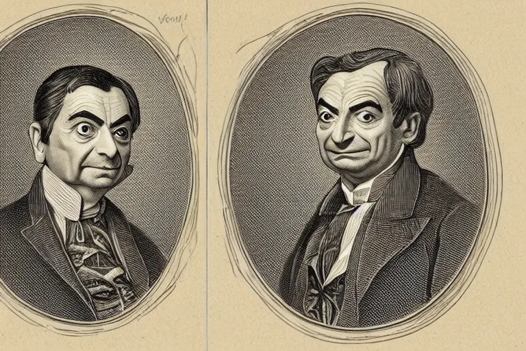 Image similar to An engraved portrait of Mr. Bean , detailed!!! copper-plate engraving in the style of money bills, fine!!! lines, engraved by Alfred Sealey, Bureau of Engraving and Printing