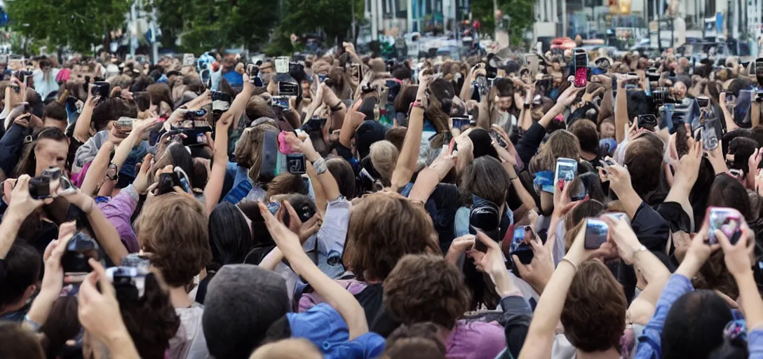 Image similar to Crowd of people taking pictures of a Nokia Phone