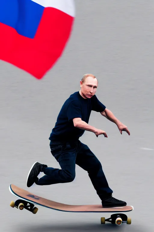 Prompt: a picture of putin playing skateboard - photorealistic, face features, incrinate taken with canon eos 5 d mark iv, versatile, lens interoperability, autofocus, 4 k uhd video capture at 3 0 fps, 8 k time - lapse functions, by karah mew