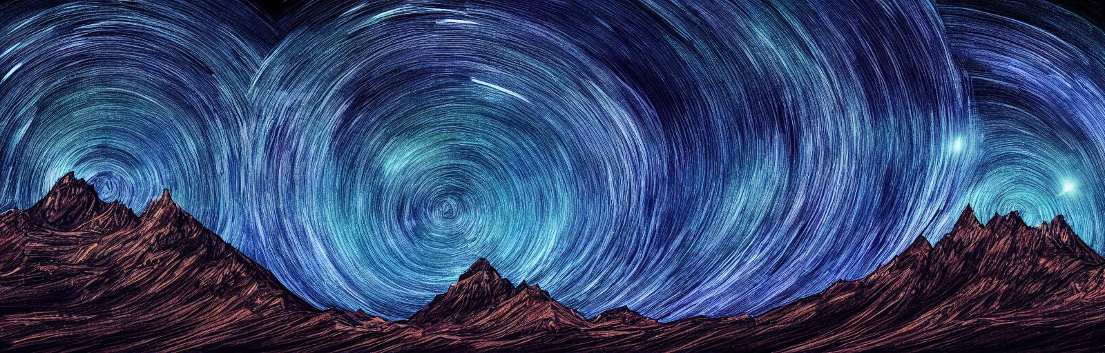 Prompt: Really long organic cronenberg rocket train scaling spiraling a towering mountain starry moonlit night sky, amazing digital art 4k