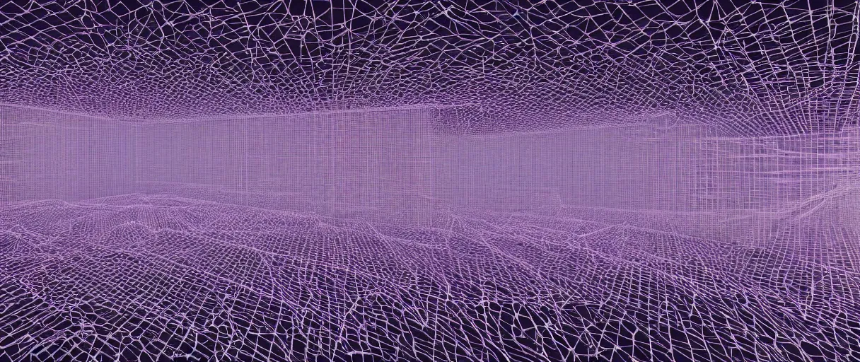 Image similar to dream landscape, simulation, wireframe, glitch art, generative art, volumetric object, physical particles, translucence, cinematic lighting, iridescence, by ash thorpe