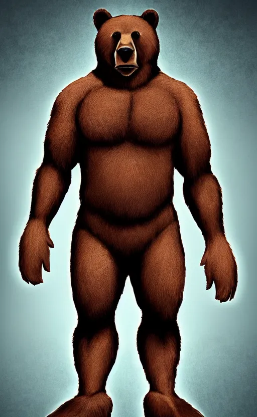 Image similar to portrait of full body bear beast-man wearing a soccer suit, digital art, concept art, highly detailed, sharp focus
