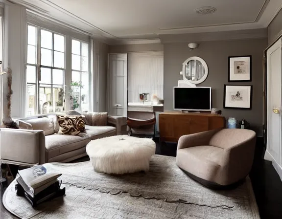 Prompt: apartment designed by nate berkus, muted neutral colors