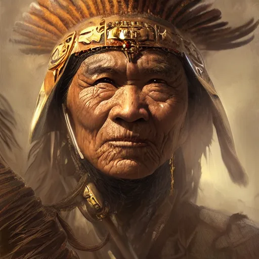 Image similar to a cheyenne warrior who is three hundred years old and realizes death is near, by yuumei, bayard wu, wlop, tim white, ross tran, photorealistic, 4 k