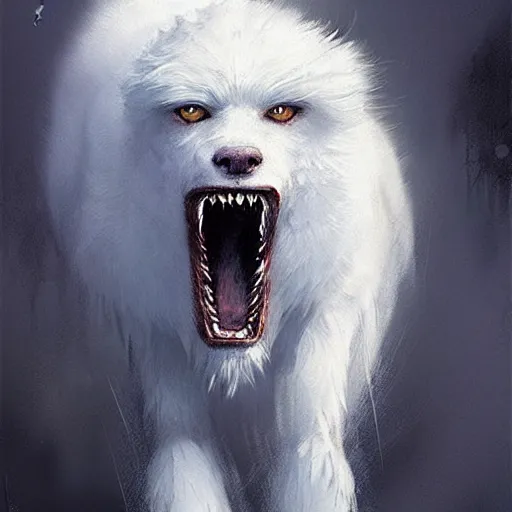 Prompt: A four-legged monster, white fur, by greg rutkowski