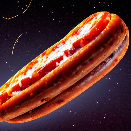 Image similar to CHORIZO sausage, cross section, night sky, 8k, photograph, photorealistic