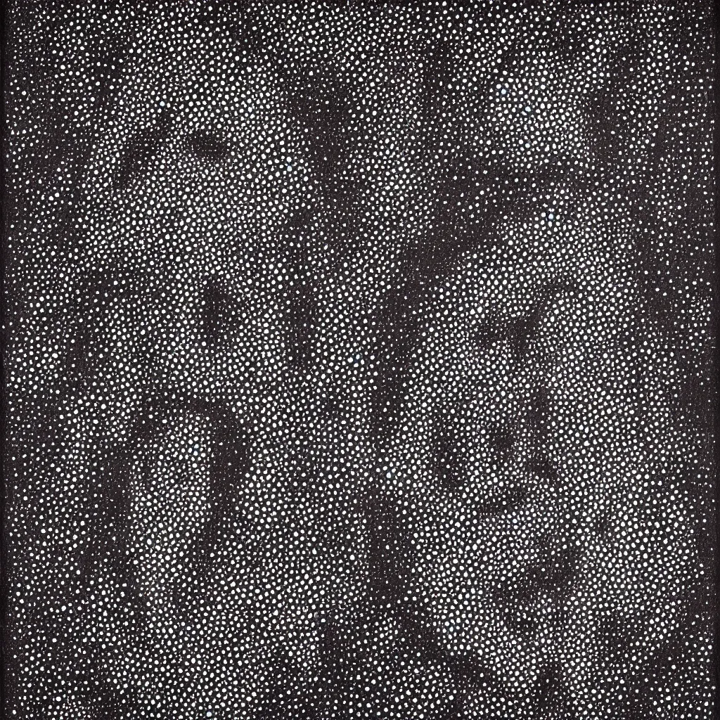 Image similar to face made out of planet, faceless people dark, dots, drip, stipple, pointillism, technical, abstract, minimal, style of francis bacon, asymmetry, pulled apart, cloak, hooded figure