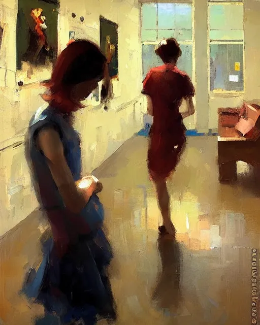 Image similar to school of life, indoor interesting room, ( impressionistic oil painting by malcom liepke ), alexi zaitsev, craig mullins, melinda matyas, tooth wu, wlop, denis sarazhin, bold brushstrokes, highly detailed, award winning, textured, masterpiece