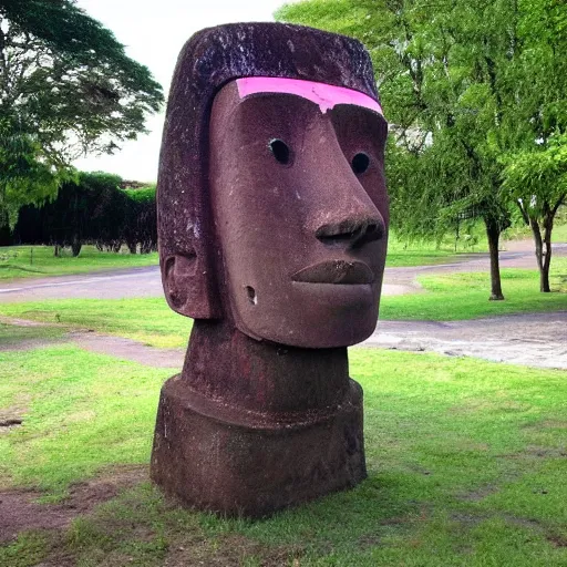 Image similar to moai head with pink hair