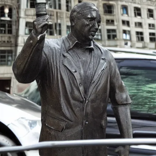 Image similar to statue of a car driver stuck in traffic