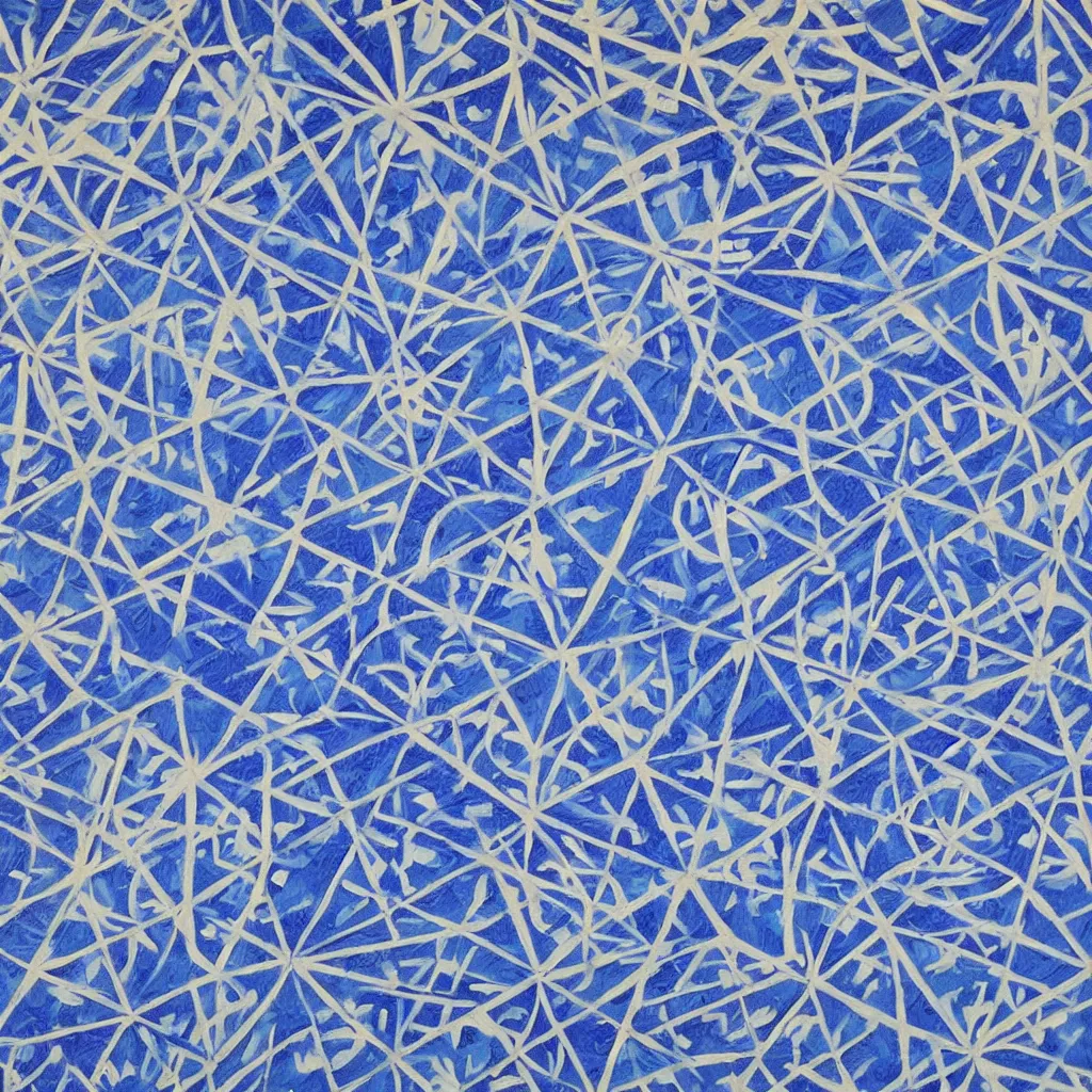 Image similar to a impasto oil painting of beautiful, symmetric indian pattern, blue! and white colors, ultra high details, symmetry, large hexagonal shapes
