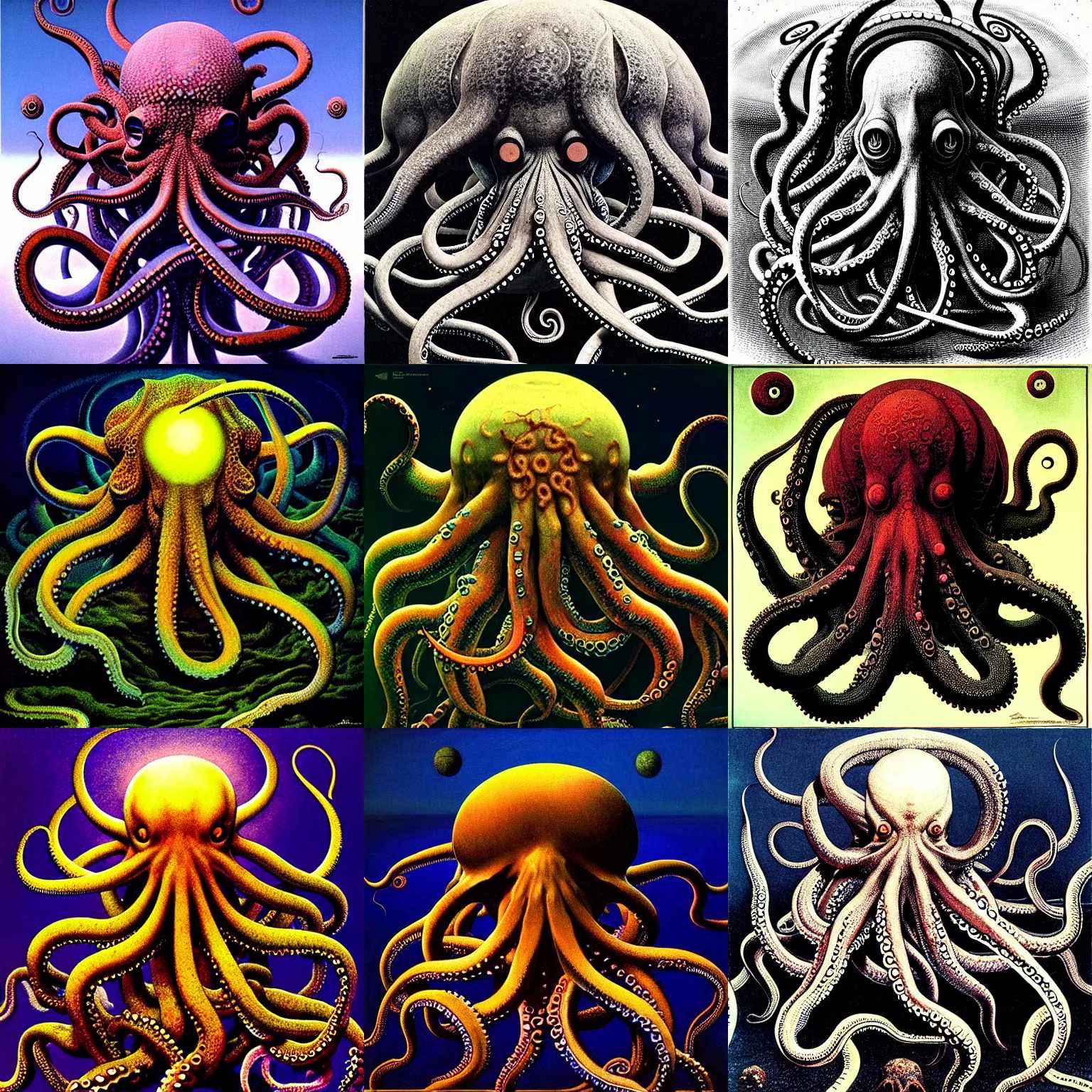 Prompt: logo profile picture of octopus cthulu destroying the universe with tendrils rising from the void by beksinski!!, mc escher!!, tessellation, trending on artstation