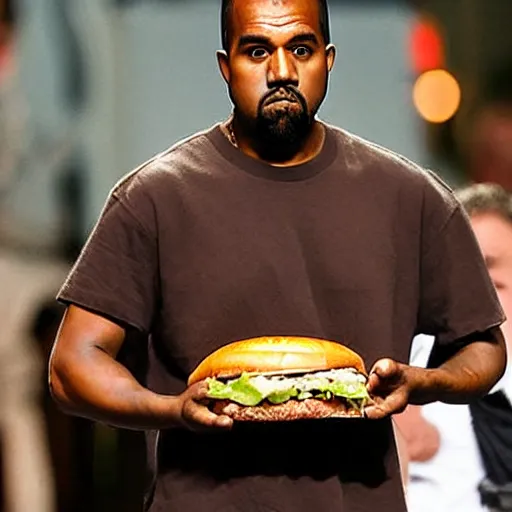 Image similar to kanye west holding a giant cheeseburger