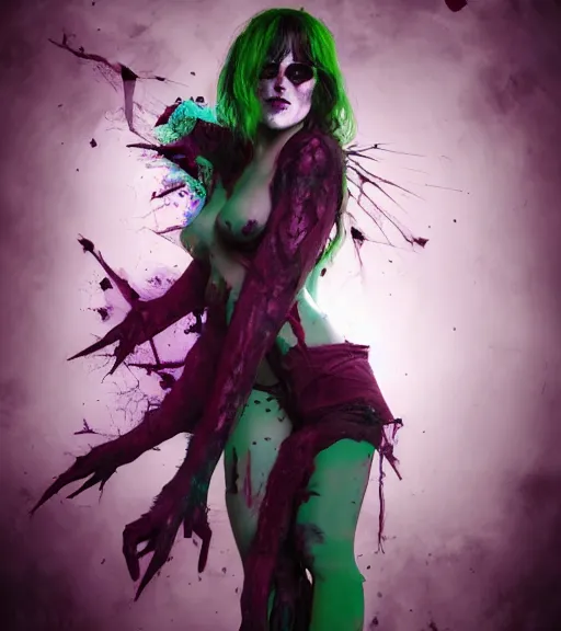 Image similar to Morrigan Aensland, cinematic flavor, rich decaying colors!, digital painting, skull liminal void background, a real picture taken by Daniel Dos Santos