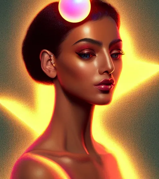 Prompt: symmetry!! egyptian princess of technology, solid cube of light, hard edges, product render retro - futuristic poster scifi, lasers and neon circuits, brown skin gorgeous egyptian princess, intricate, elegant, highly detailed, digital painting, artstation, concept art, smooth, sharp focus, illustration, dreamlike, art by artgerm