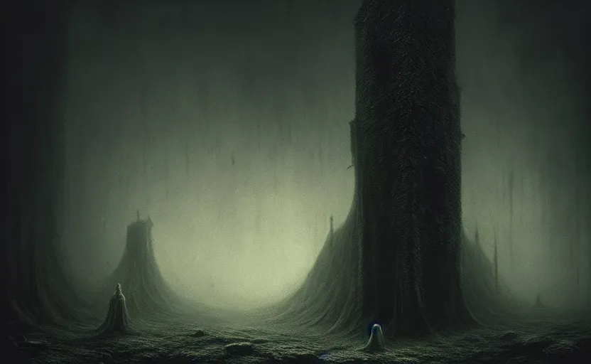 Prompt: an extremely detailed masterpiece of nightmares'and horrors, inspired by zdzislaw beksinski, digital art, moody lighting, apocalyptic, epic scene, extremely moody lighting, glowing light and shadow, 4 k